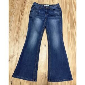 L.e.i. 5 Short Blue Denim Sofia Hipster Flare Embroidered Jeans Y2K 28x28